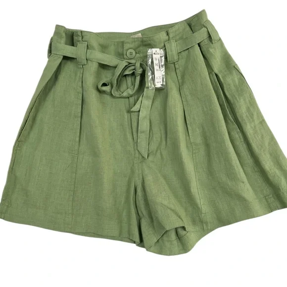 Madewell 100% Linen Paperbag Shorts Tie-Front Women's 6 Seedling Green NWT - Picture 2 of 7